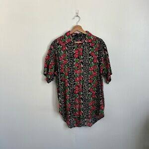Vintage Generra Collection Black & Red Floral Print Button Down